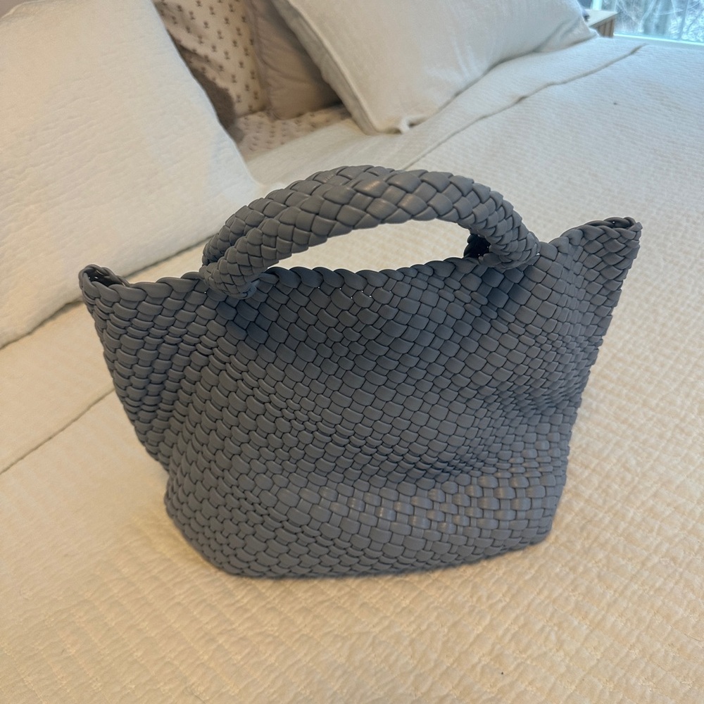 Elegant Blue - Gray Vegan Leather Woven Tote Bag - similar to Naghedi